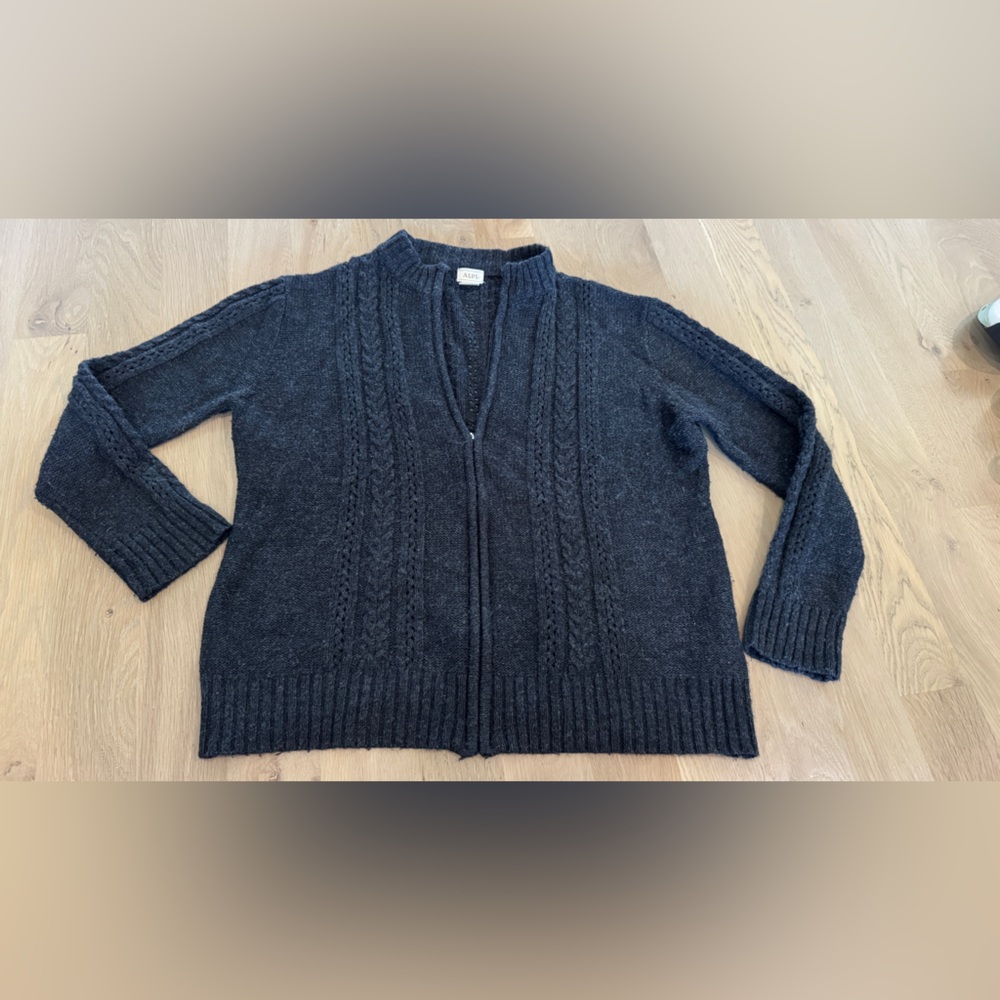 ALPs cable knit zip up sweater charcoal gray size women’s XL